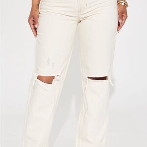 Ripped straight leg jeans-Off white